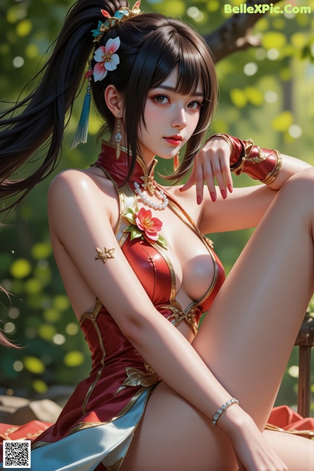Hentai - The Frozen Elegance That Melts Starlight Set.2 20250106 Part 13 No.5cbc7c A woman in a red and blue dress sitting on a bench.