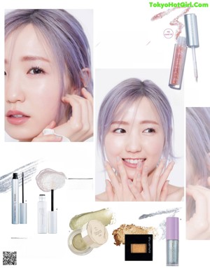 a close up of a person with purple hair