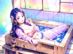 A woman sitting on top of a wooden bench.