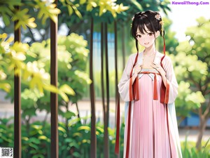 A woman in a blue kimono standing in front of a window.