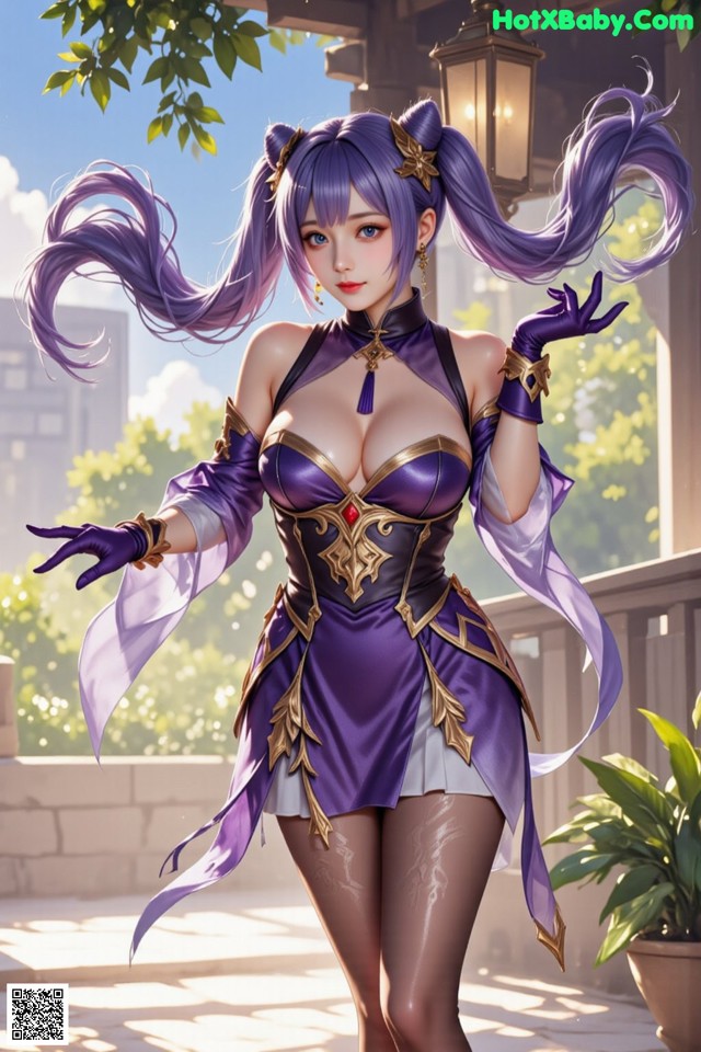 Hentai - Sovereign of Lightning in Exquisite Garb Set.2 20250126 Part 12 No.0fd3a1 A woman in a purple outfit is posing for a picture.
