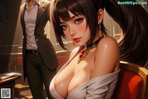 A woman in a white dress and black blazer posing in a classroom.