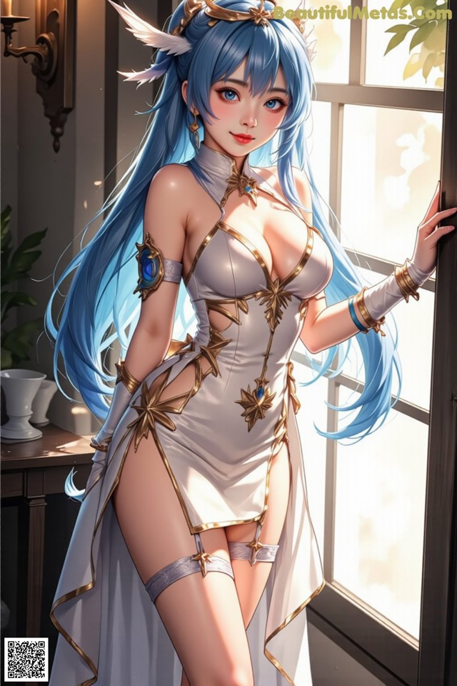 Hentai - Captivating Grace of the Cosmic Maiden Set.1 20250124 Part 4 No.98edf4 A woman with long blue hair standing by a window.